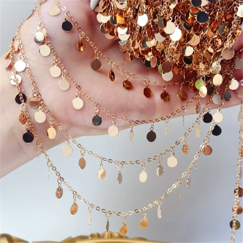1 Meter New Gold Color Copper Round Sequins Beads Oval Link Chains For DIY Jewelry Making Tassel Chain Craft Garment Accessories