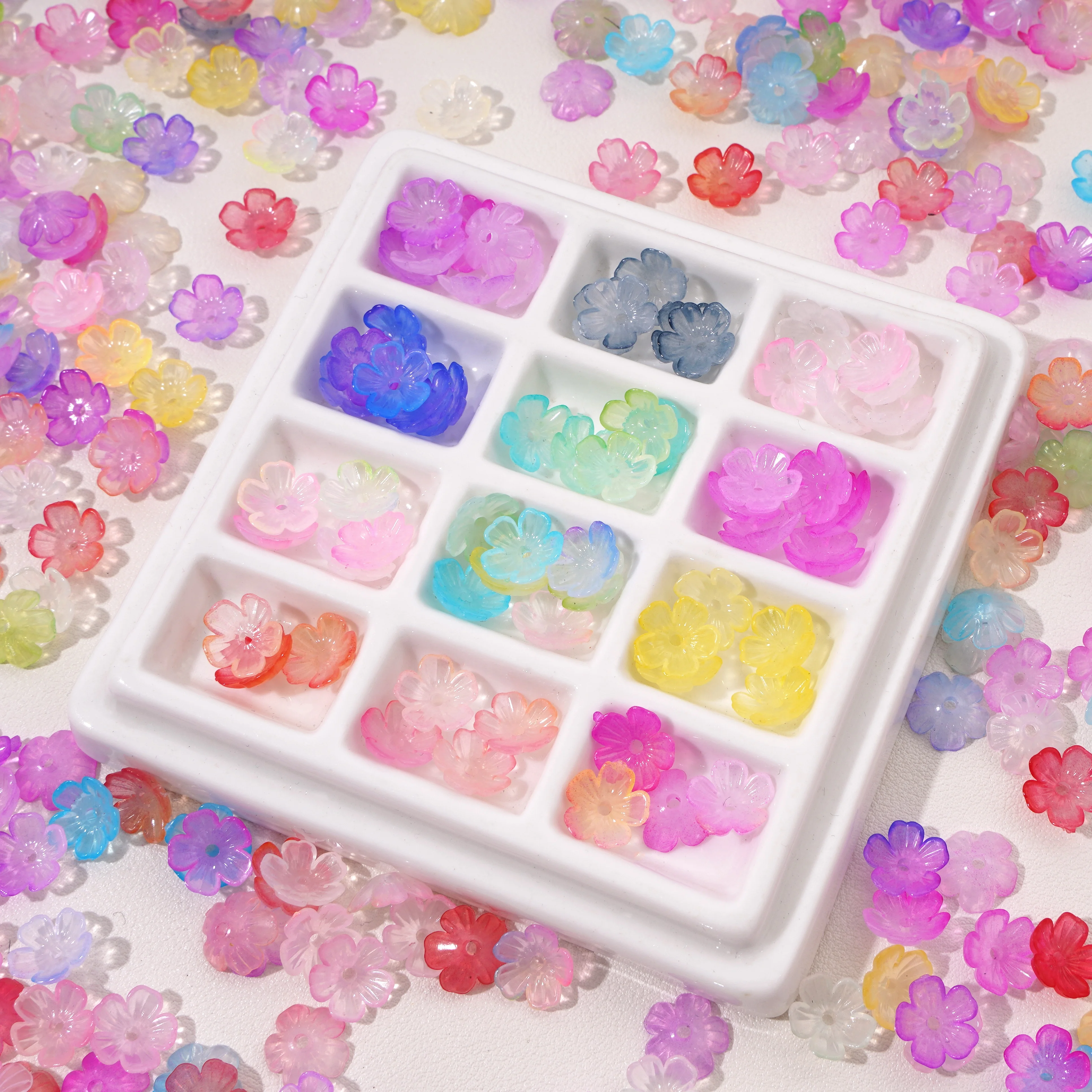 75pcs 10mm Mixed Color Acrylic Flower Beads for DIY Women's Earrings Bag Charm Pendants Beading Jewelry Making Materials
