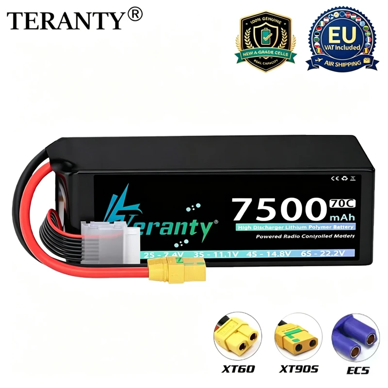 TERANTY 6S 7500mAh Lipo-Akku 22,2V 22,8V 70C 130C mit XT90-S XT60 EC5 für RC-Auto FPV-Drohne Flugzeug LKW Rennsport Hobby-Teile