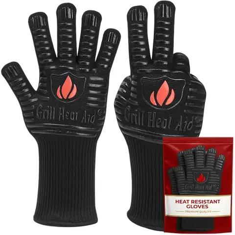 BBQ Grill Gloves 1472F Extreme Heat Resistant Oven Mitts for Grilling Smoker Fire Pit with Silicone Grip EN407 Cut Resistance M