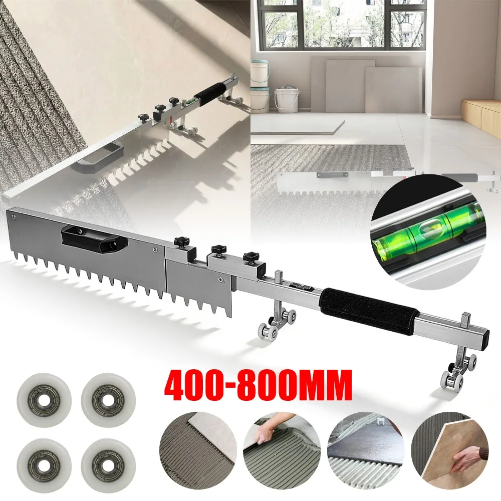 Redresseur de carreaux réglable de 400 à 800 mm avec 4 roulettes mobiles, niveau fluorescent et poignée auxiliaire, outil de nivellement de carreaux de précision pour l'installation de sols et de murs, outil de construction durable pour les projets de carrelage DIY et professionnels