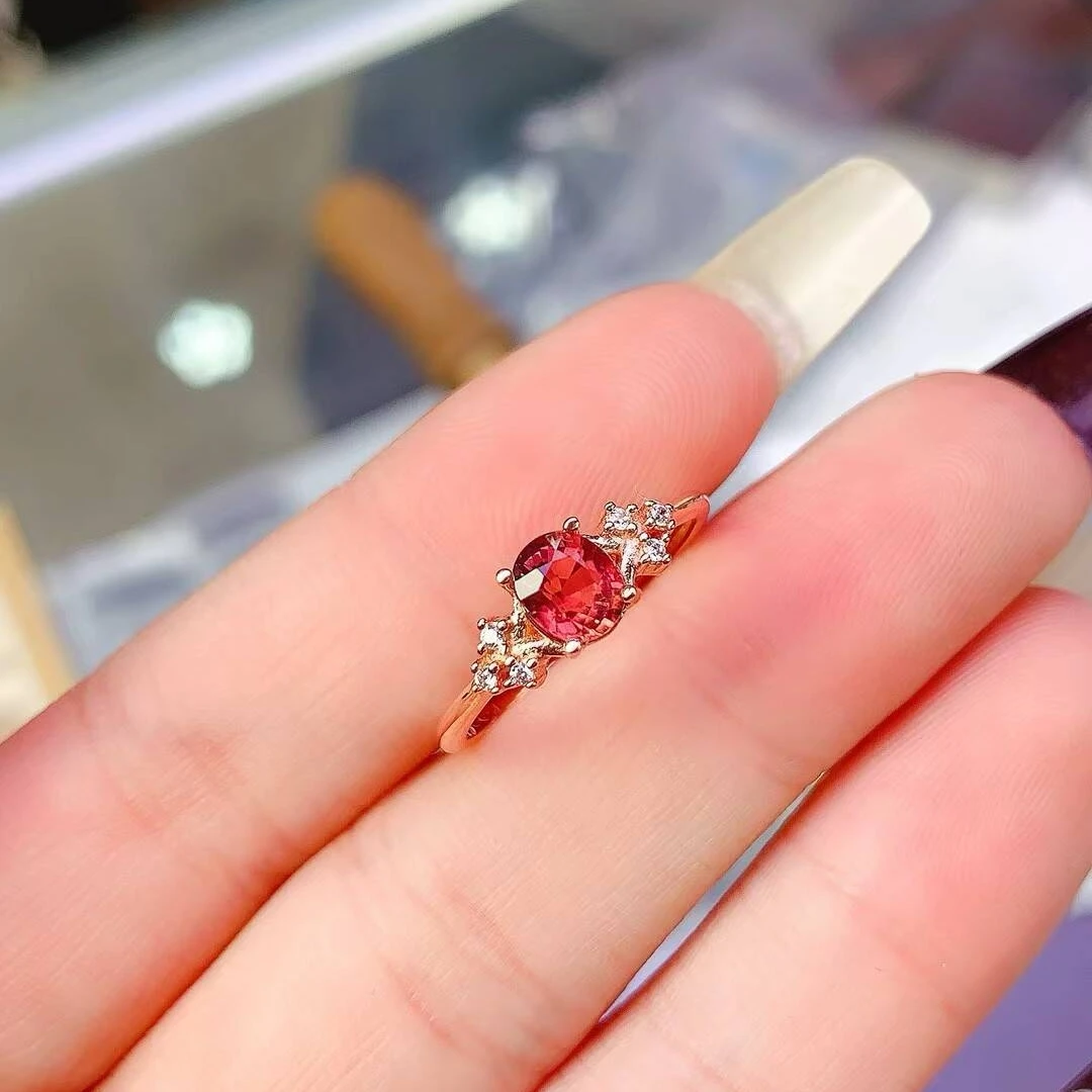 KJJEAXCMY Jewelry Natural Women's red Tourmaline Ring S925 Silver Colorful and splendid Crystal pure fire flash explosion