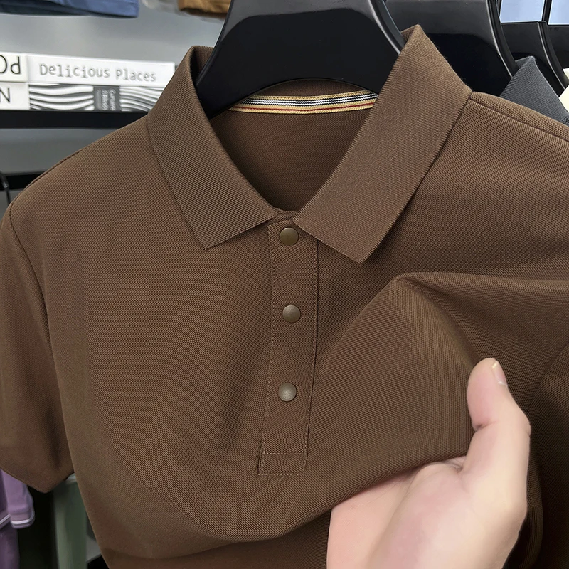 Men's Short Sleeved T-shirt Made of Pure Cotton with Silk Gloss and A New Loose and Thin Half Sleeved Solid Color Polo Shirt