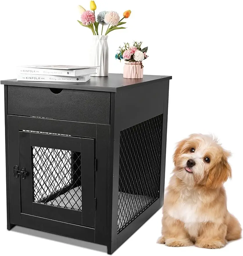 

Dog Crate Furniture End Table, Wooden Furniture-Style Dog Crates Indoor Kennel Side Table Nightstand with Storage Drawe