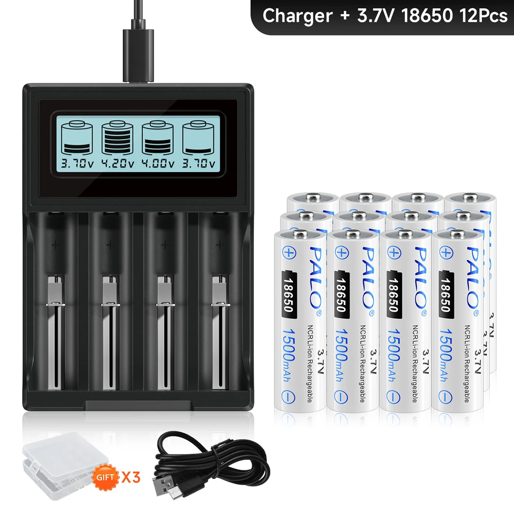 Palo 18650 Lithium Batteries 3.7V Li-ion 18650 NCR18650B Rechargebale Battery for Flashlight Toy Vehicles Battery with Charger