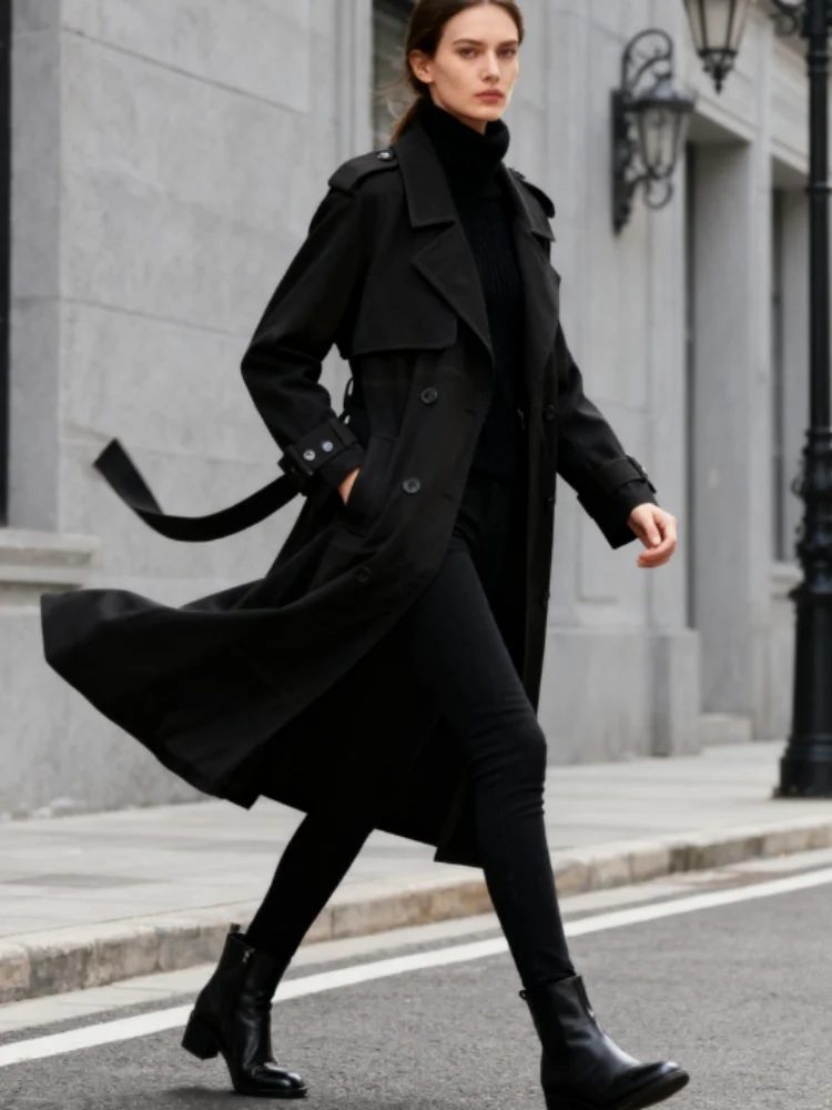 

Элегантные замшевые длинные пальто, женские двубортные куртки с поясом с лацканами и длинными рукавами, осень-зима 2021, модная женская верхняя одежда