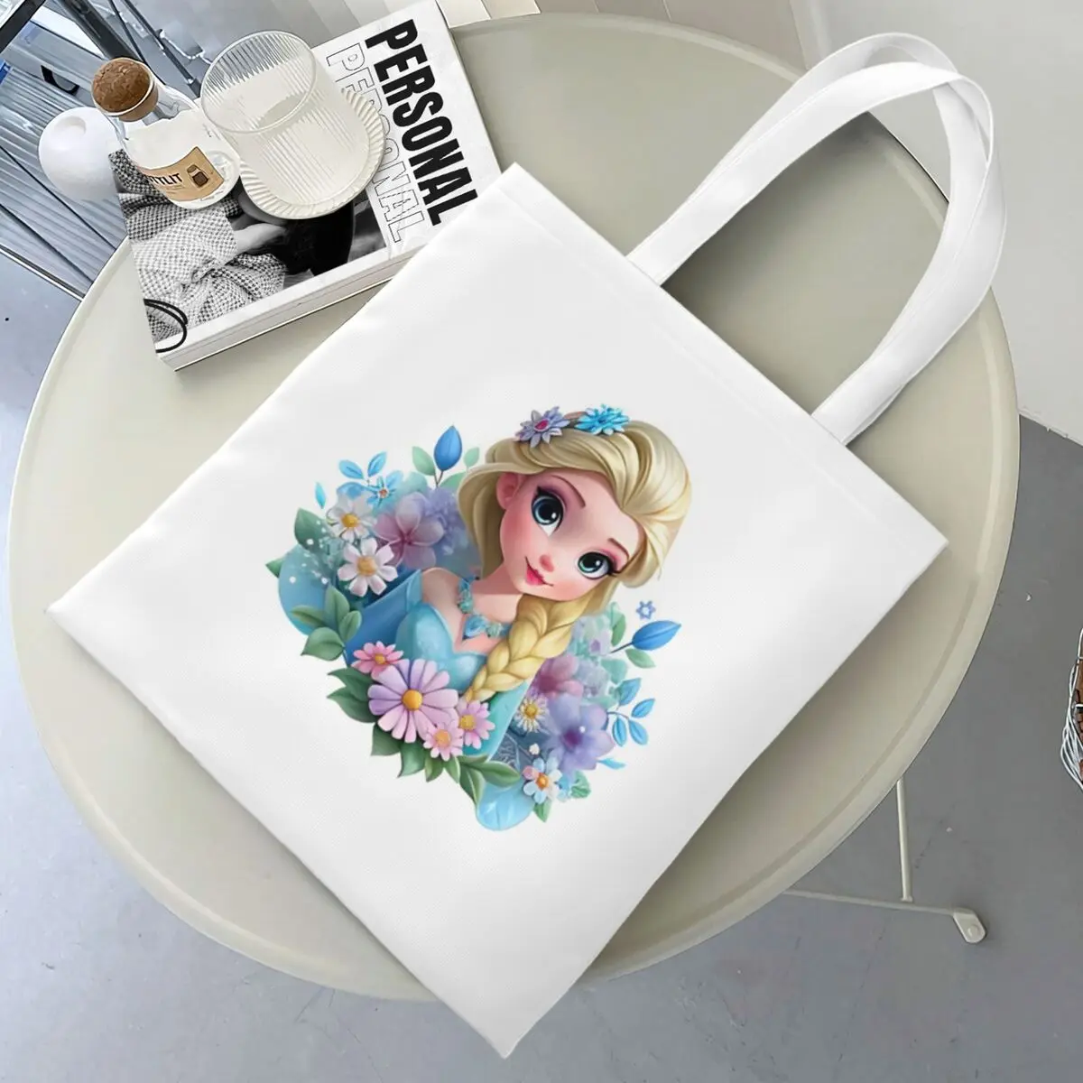 Frozen Elsa Princess Flower Tote Bags Women Handbag Canvas Student Shoulder Bag Reusable Grocery Bag