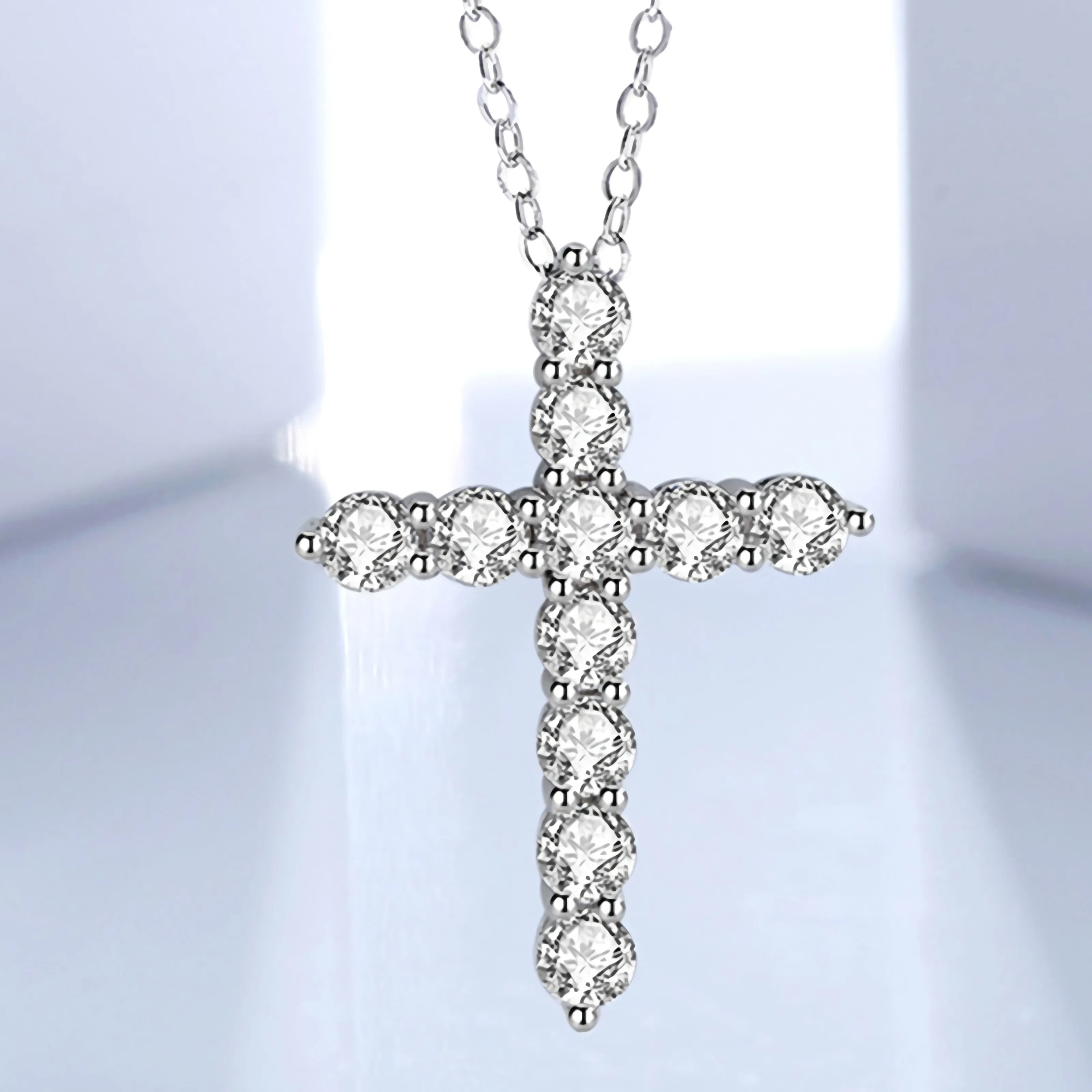 3mm D Color Moissanite Jesus Cross Pendant  for Women Men S925 Silver 18k White Gold Plated Necklace Wedding Jewelry Gift