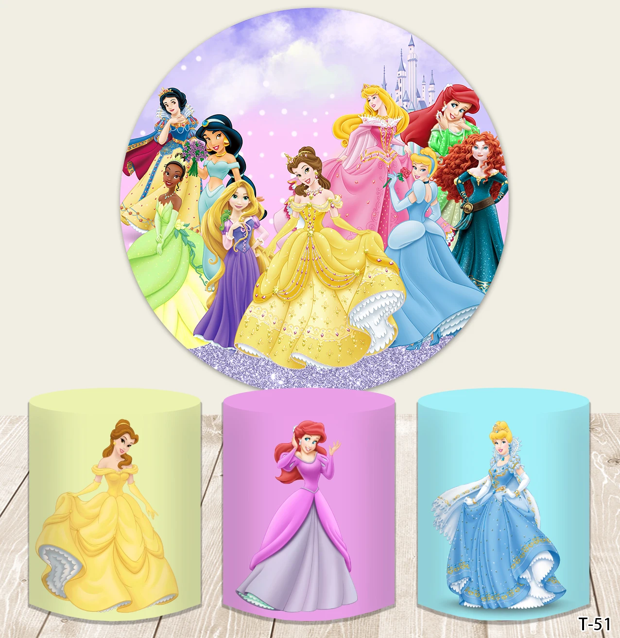 Disney Princess Party Background Decors Round Shape Customized Backdrop Children\'s Birthday Decoration Photozone Wall Wedding