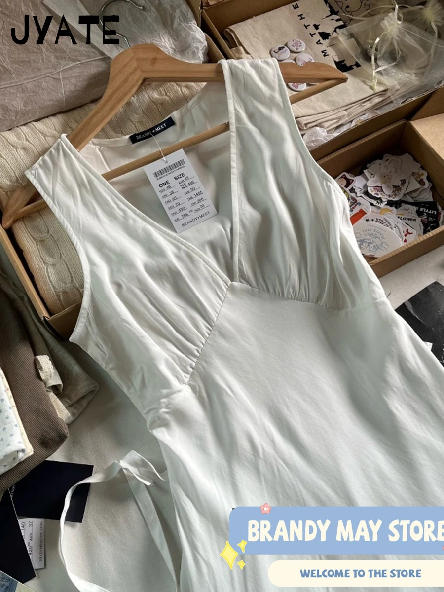 White V-neck Back Lace-up Long Vestidos Women Summer Casual Simple Cute Sleeveless Maxi Dress Sweet Preppy Style Cute Dresses