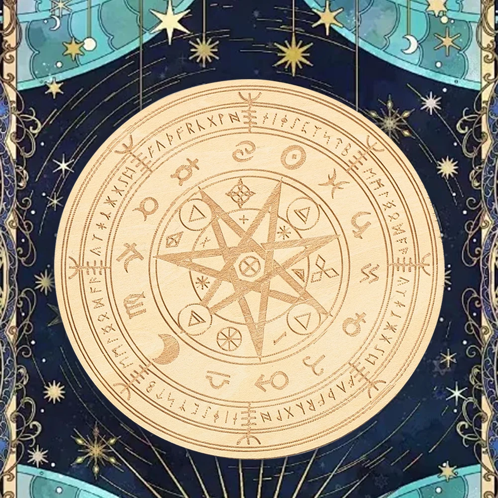 Mystical Celestial Mandala Plaques Natural Wooden Coasters Used in Wiccan Altar Spiritual Ceremonies and Home Decoration