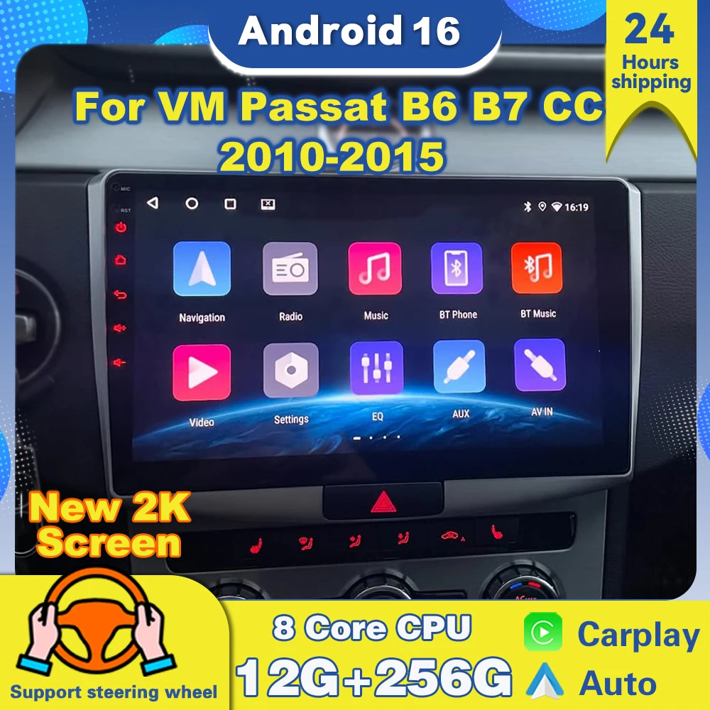 Android 16 For Volkswagen Passat 7 CC 2010-2015 Car Radio Wireless CarPlay Auto Multimedia Player Navigation GPS 2din Auto radio