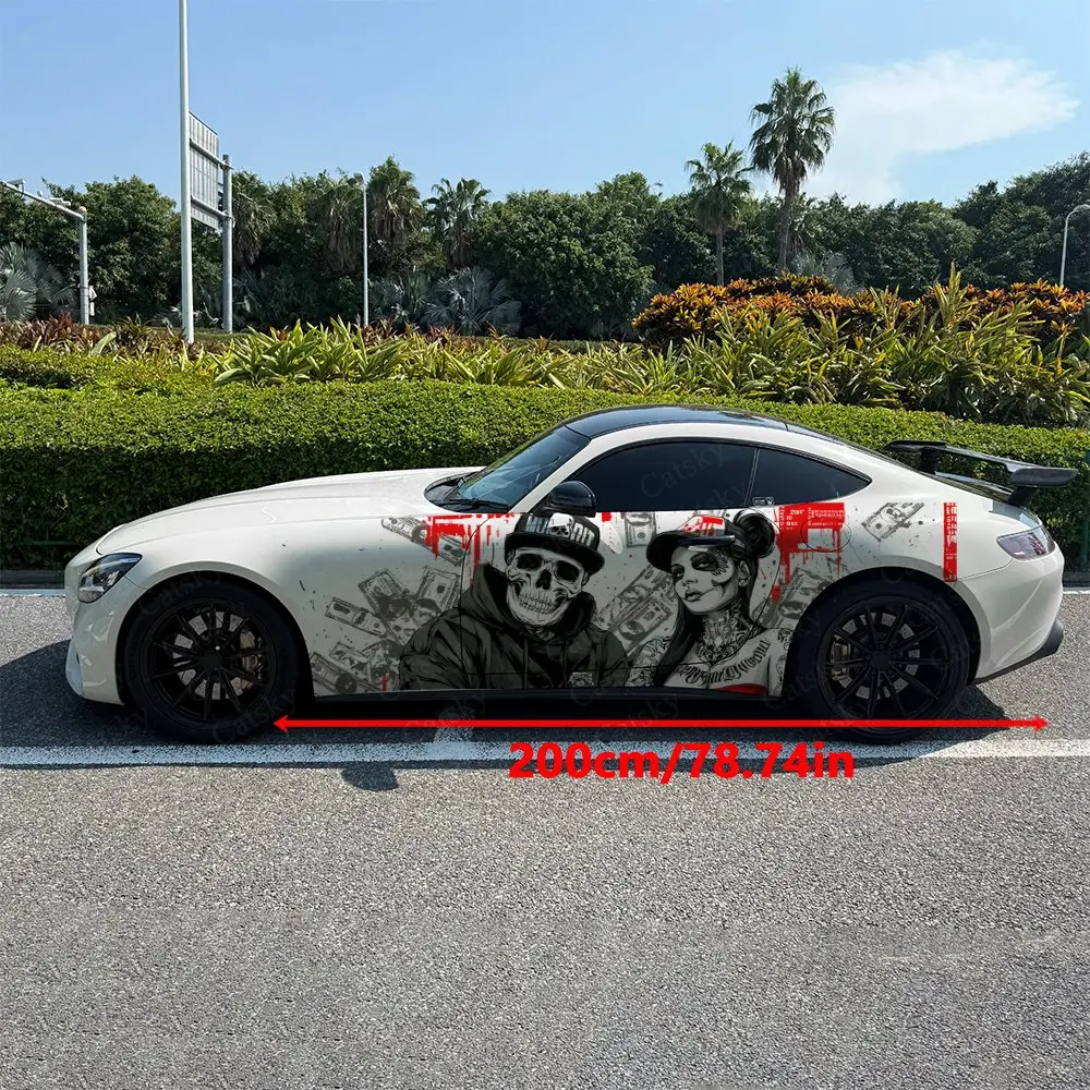 2pcs Hip-Hop Skull Couple Graffiti Car Side Wraps, Self-Adhesive PVC Waterproof & Scratch-Resistant Stickers, Car Accessory Gift