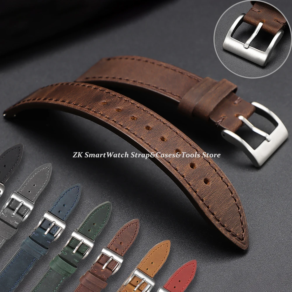 Vintage-Nähte Lederbänder Universal Retro Braun Grau Rindsleder Uhrenarmband Weiche Schnellverschluss 18/19/20/21/22/24 mm Armbänder