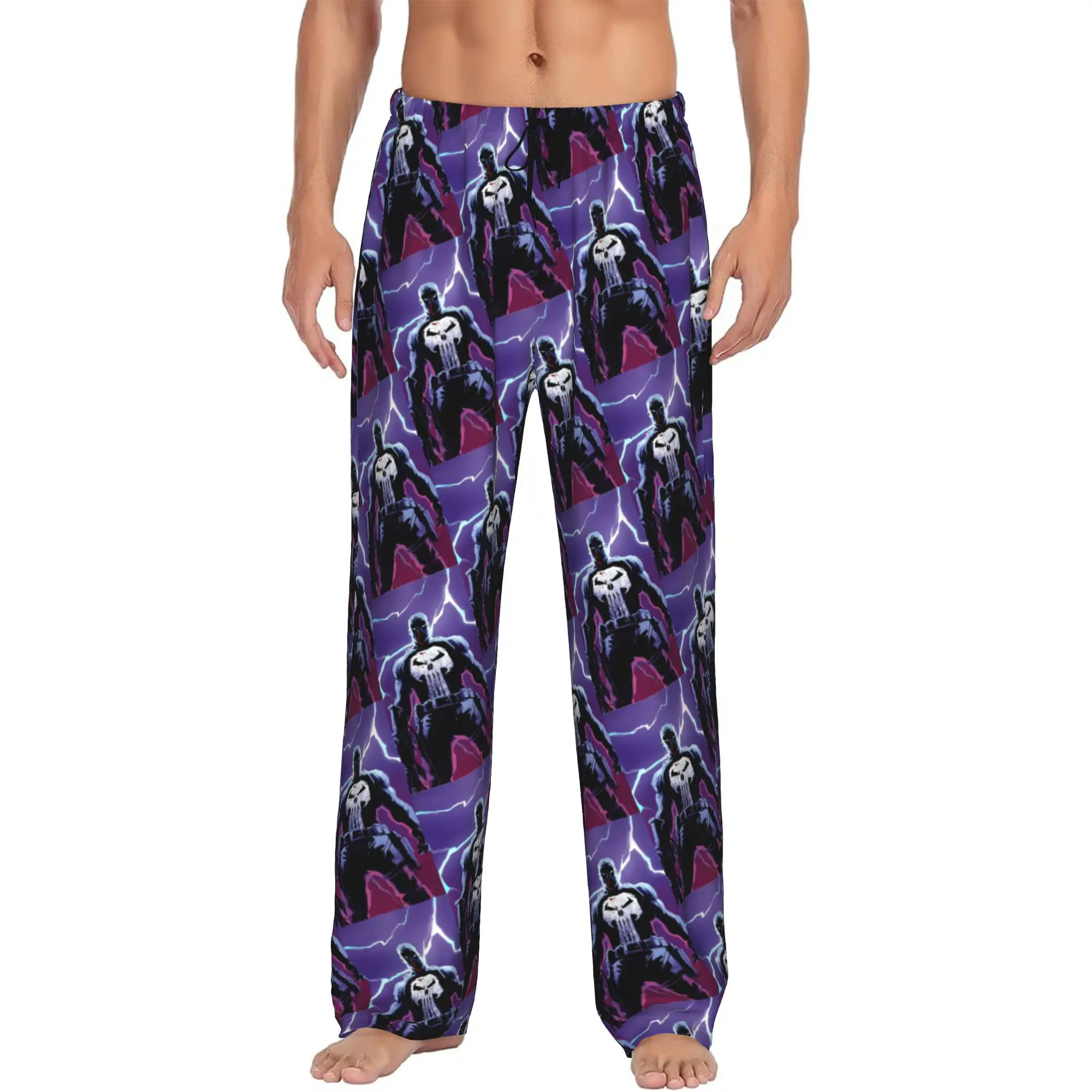 

Custom Men's P-Punisheres Pajama Pants Print Superhero Sleep Sleepwear Bottoms with Pockets