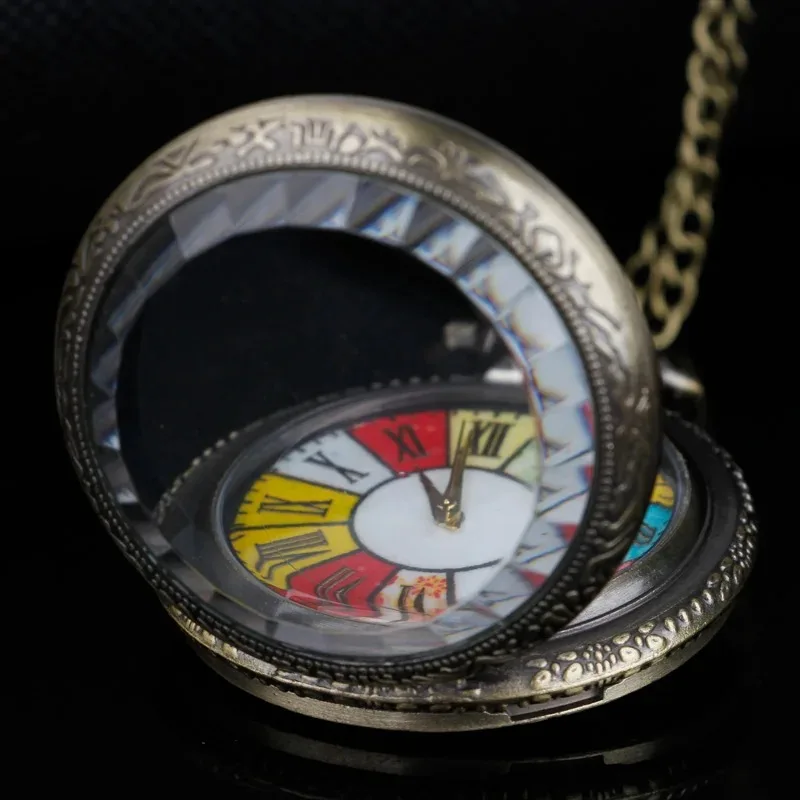 ブロンズゴージャスなカラーブロックローマンデジタルダイヤルクォーツスチームパンク懐中時計男性と女性のネックレスペンダントチェーンギフト付き