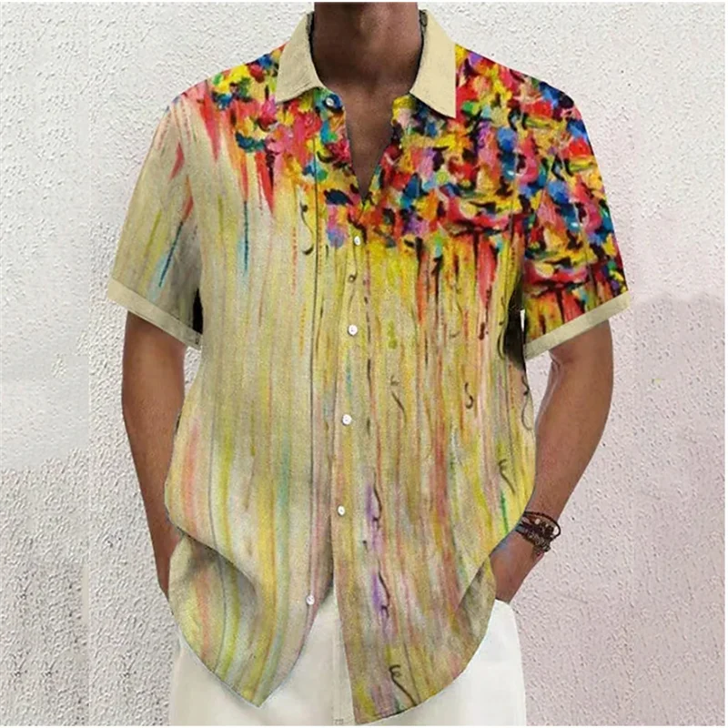 Camisa con estampado Floral de mariposa para hombre, camisa con botones de solapa, ropa de calle al aire libre, manga corta, diseñador de moda,