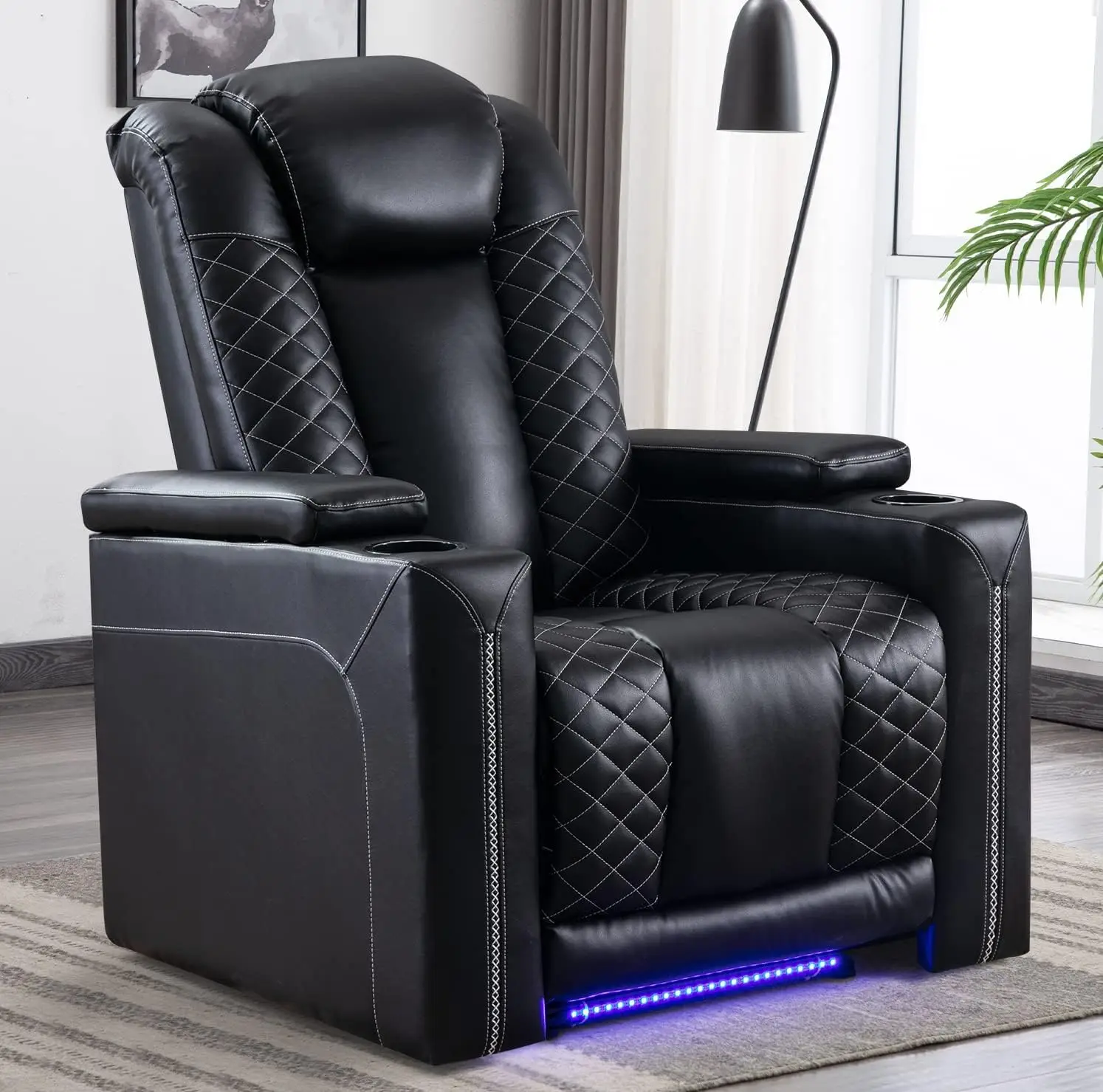 Electric Power Recliner Chairs with USB Ports and Cup Holders, Breathable Faux Leather Home Theater Seating Recliner