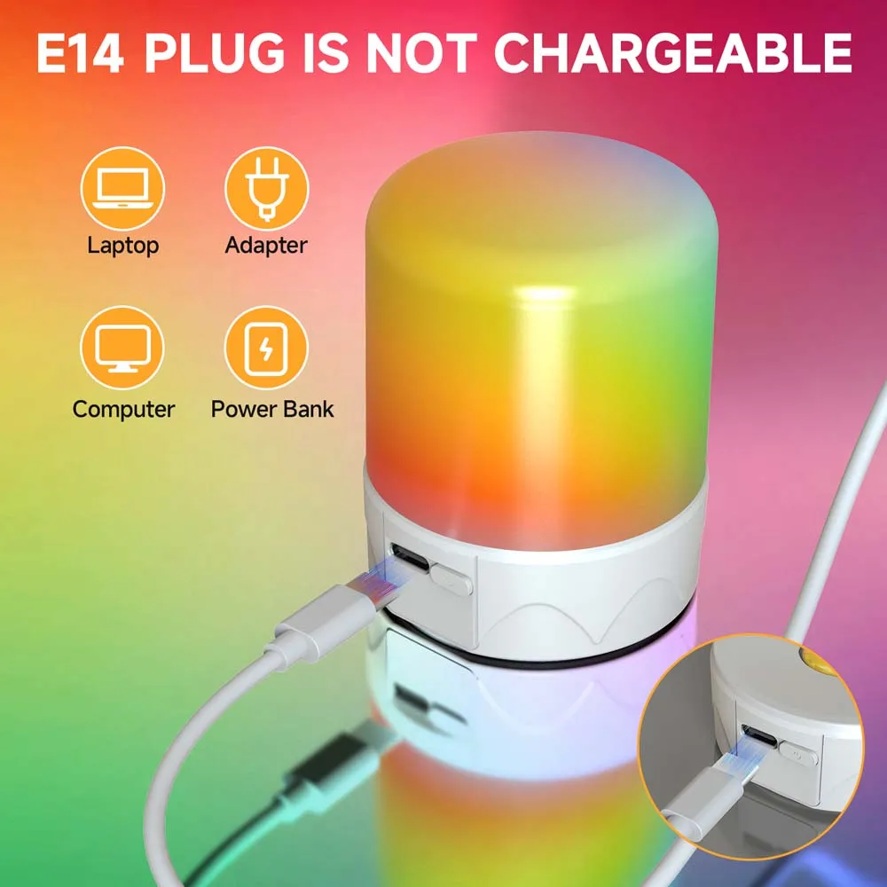 

Rechargeable LED Magnetic Bulb 3W 200lm RGB CCT 1800K E26/E27/B22 Base 1000-2000mAh Type-C 10-30H Runtime for Home/Tent Light
