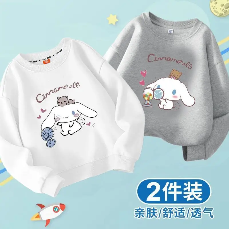 Sanrio Long-Sleeved Sweatshirt Sweatshirt 2024 Round Neck Sweatshirt Children Students Cartoon Kuromi Cinnamoroll Clothes