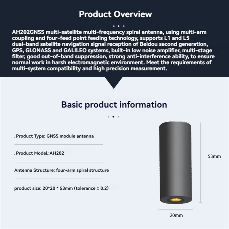 Solid GNSS Antenna High Gain Multi-Frequency Helical Antenna Support L1 L5 Satellite Navigation Signal Reception