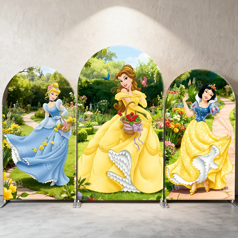 

Disney Princess Arch Backdrop Cover Cinderella Belle Snow White for Girls Birthday Party Babyshower Event Decor Photo Booth Prop