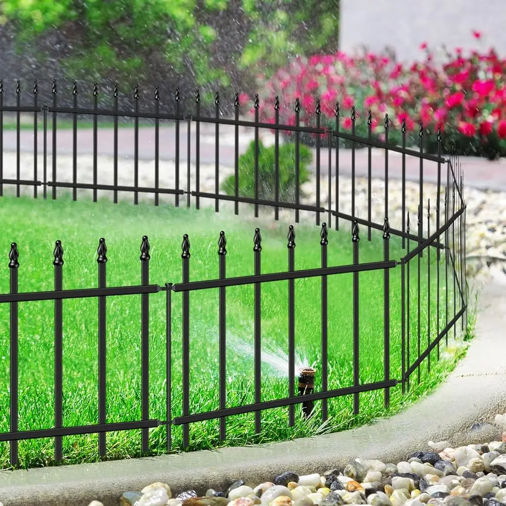 Decorative Metal Garden Fence 18 in H x 20 ft L, Small Border Fence Roman Column Deco, Garden Fencing for Yard Flower Bed Lawn L