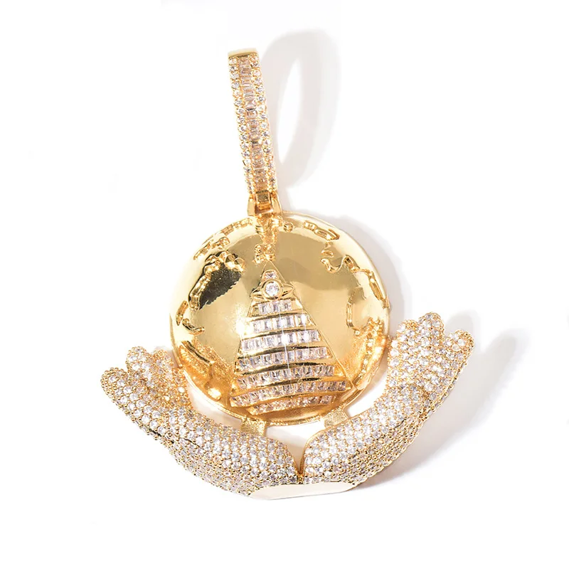 

Ожерелье с подвеской в стиле хип-хоп 3A+ CZ Stone Paved Bling Iced Out Cherish the Earth для мужчин, ювелирные изделия в стиле рэпер, цвет: золото, серебро