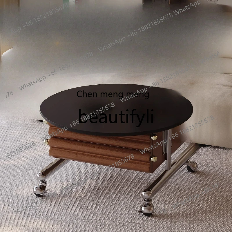 

Movable lifting rock slab coffee table, cherry veneer living room, trolley H