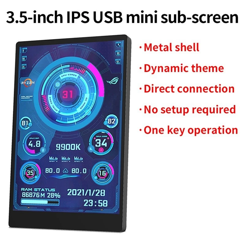 3.5 Inch IPS Computer Secondary Screen Black Computer Monitoring USB Secondary Screen AIDA64