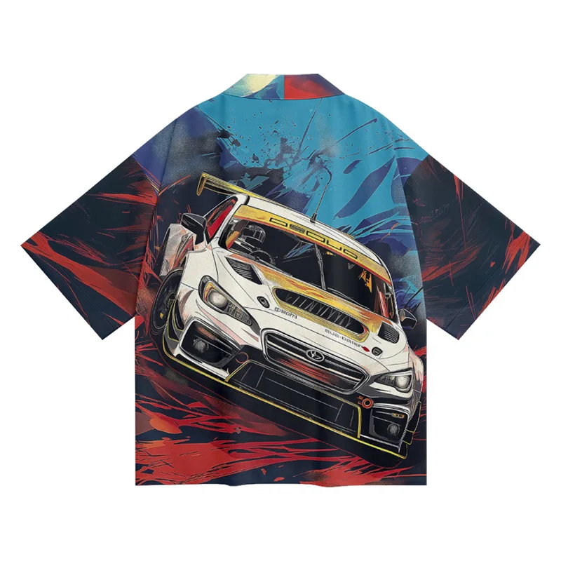 Guochao Car Printing Kimono Feather Weave Robe Men's Spring and Summer Chinese Style Kimono Loose Casual Cardigan Jacket Tops