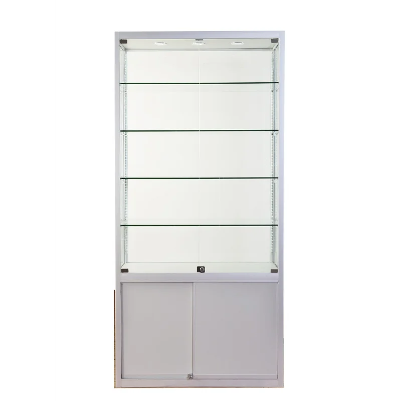 custom.Guangzhou factory price lockable silver aluminum vitrine glass display cabinet with storage