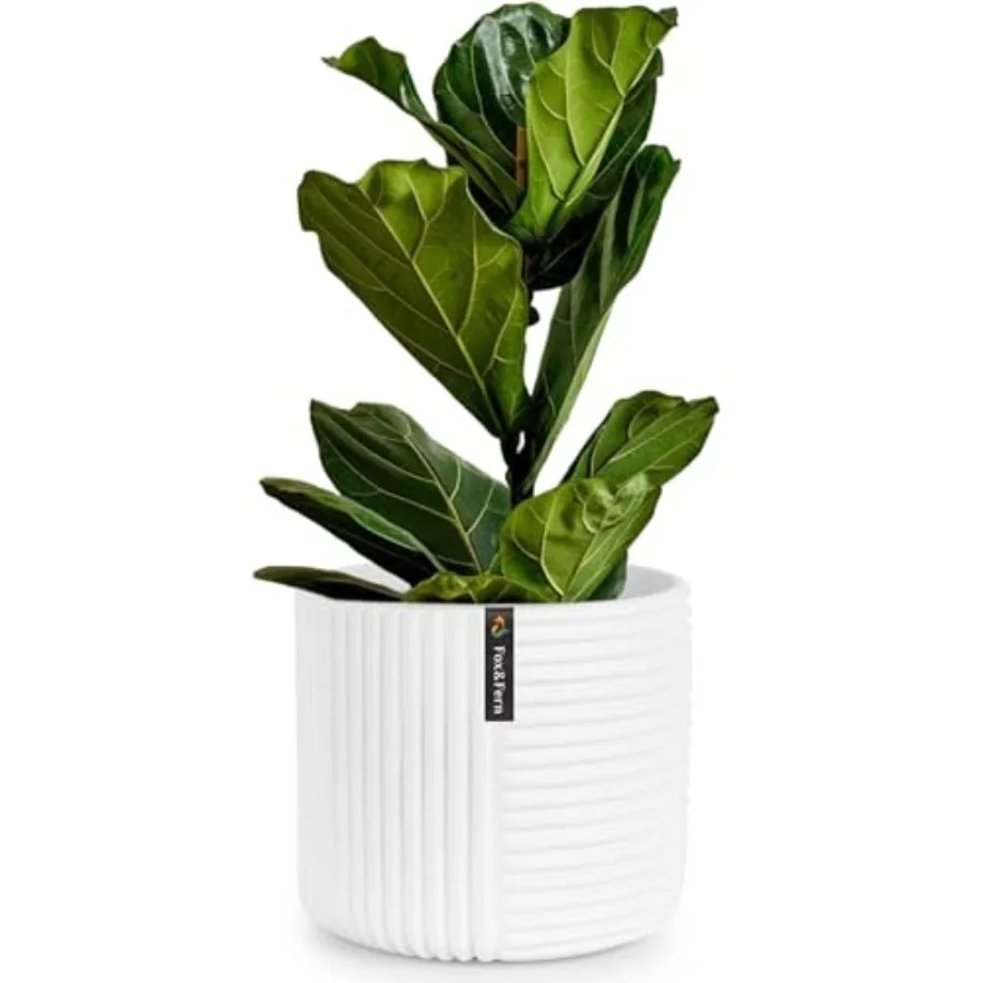 

Large Planter with Drainage Plug — Premium White Plant Pot; Modern Planter with 3D Texture and Ceramic Finish; Pots for Plants