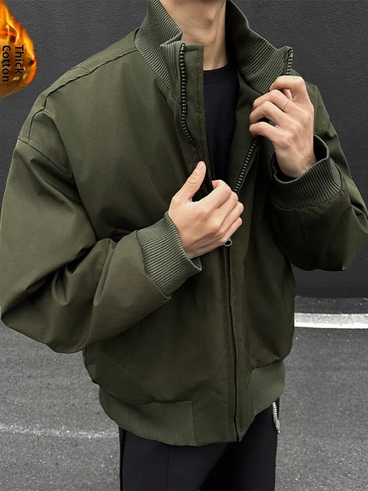 

American Sle Bomber ort Flight Jaet Cotton Coat for Men Winter Stand Collar Cotton Filled Thiened Cotton Outerwear