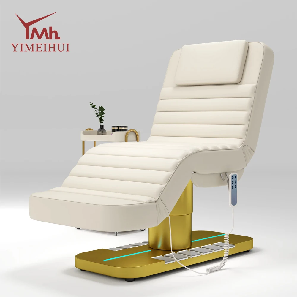 Cosméticos de luxo moderno ouro branco salão de beleza móveis 3 motor elétrico beleza facial massagem cama cadeira facial spa chicote cama