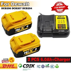 1～3Pack For DeWalt 20V 20 Volt Max 6.0AH Lithium Battery DCB206-2 DCB205-2 DCB200 DCB182 DCB180 DCB181 DCB182 DCB201