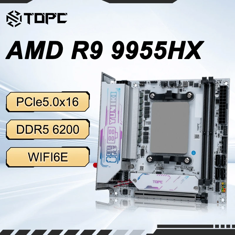 

TOPC AMD Ryzen 9 9955HX Mini-ITX Motherboard PCIe5.0x16 DDR5 Dual M.2 5.0LAN 2.5G WiFi 6E
