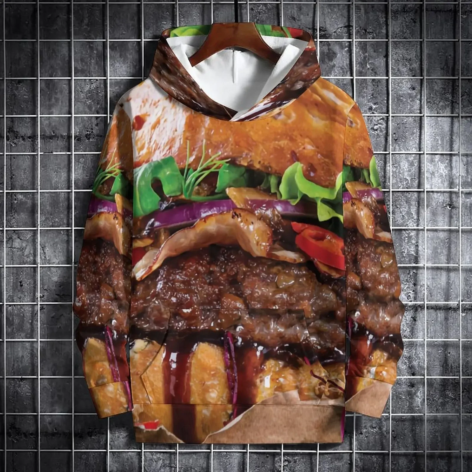 Funny Hamburger Hoodies Food 3D Print Women Men Autumn Winter Streetwear Long Sleeve Hooded Sweatshirts Pullover Female Clothing