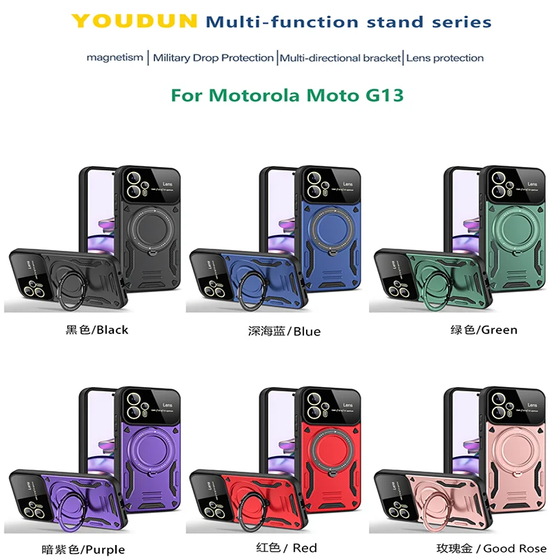 luxury Armor Shockproof Phone Case For Motorola Moto E13 E20 E22 G20 G14 G22 G32 G52 G60 G84 Anti-Fall Car Holder Magnetic Cover