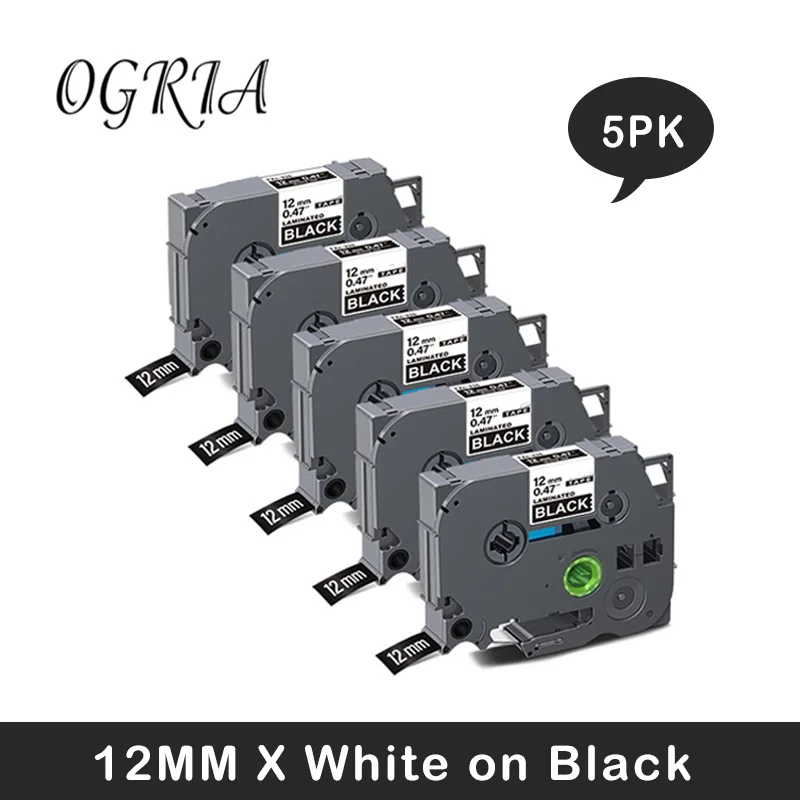 5 PK OGRTA   For Brother Tape,White on Black Tze335 TZE335 12MM Tape  P-Touch Label Tape For Brother P-touch PT-D200 label Maker