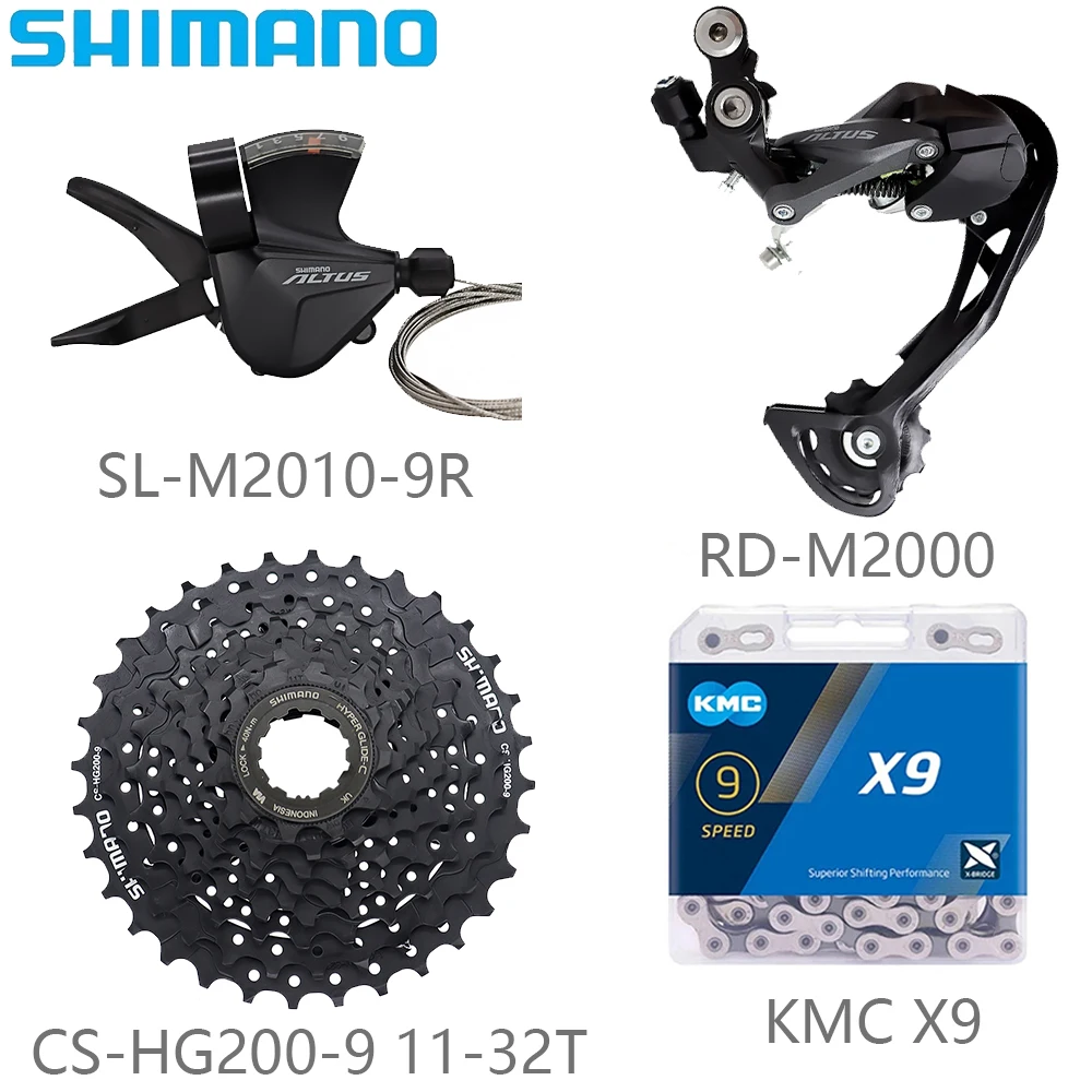 SHIMANO M2000 9 Speed Derailleur Kits KMC X9 Chain CS-HG200-9 11-32/34/36T Sunshine 9s 11-36/40/42T Cassette Bicycle Parts