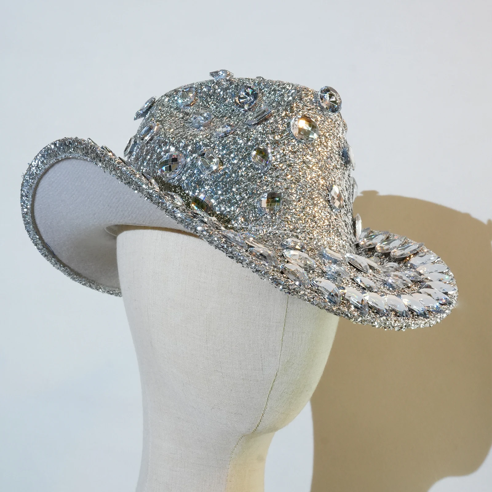 

The Classic Silver Shiny Rhinestone Denim Hat Is Adorable And Perfect For Stage Parties And Charming Moments At Masquerade Balls