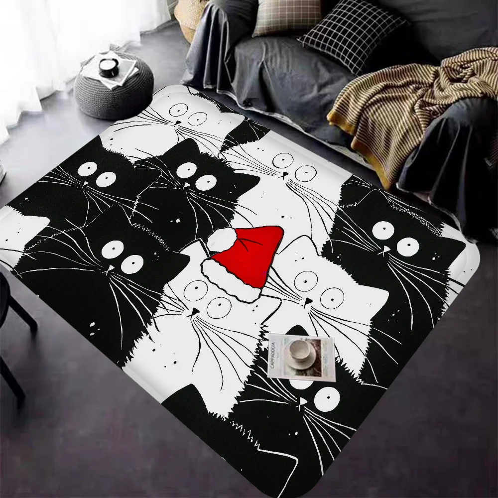 

Black And White Cat Door Mat Washable Non-Slip Living Room Sofa Chairs Area Mat Kitchen Bedside Area Rugs