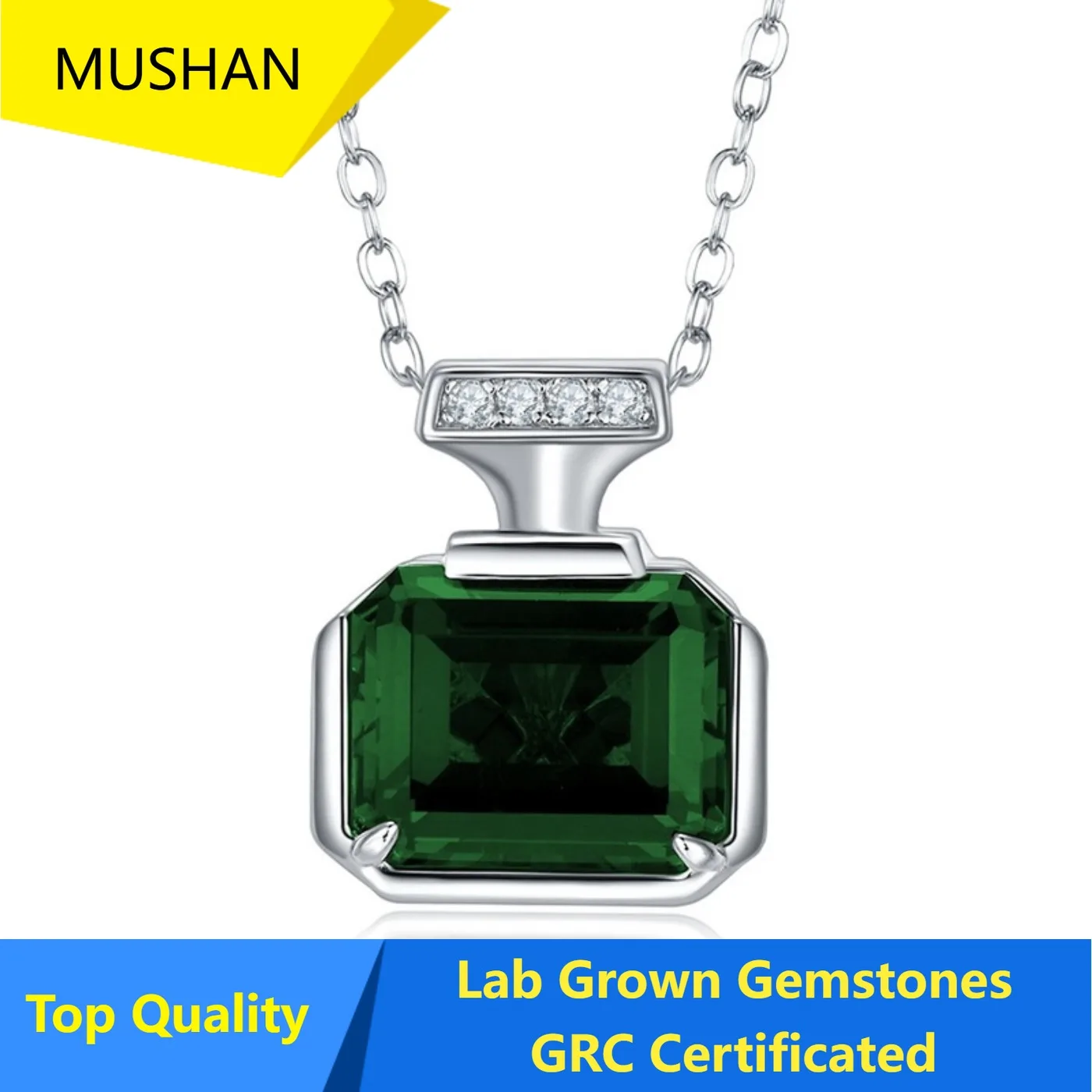 MUSHAN Luxury Jewelry 925 Sterling Silver Chain Pendant Necklace Lab Grown Emerald Ruby Gemstones Necklaces Pendants GRC Jewelry
