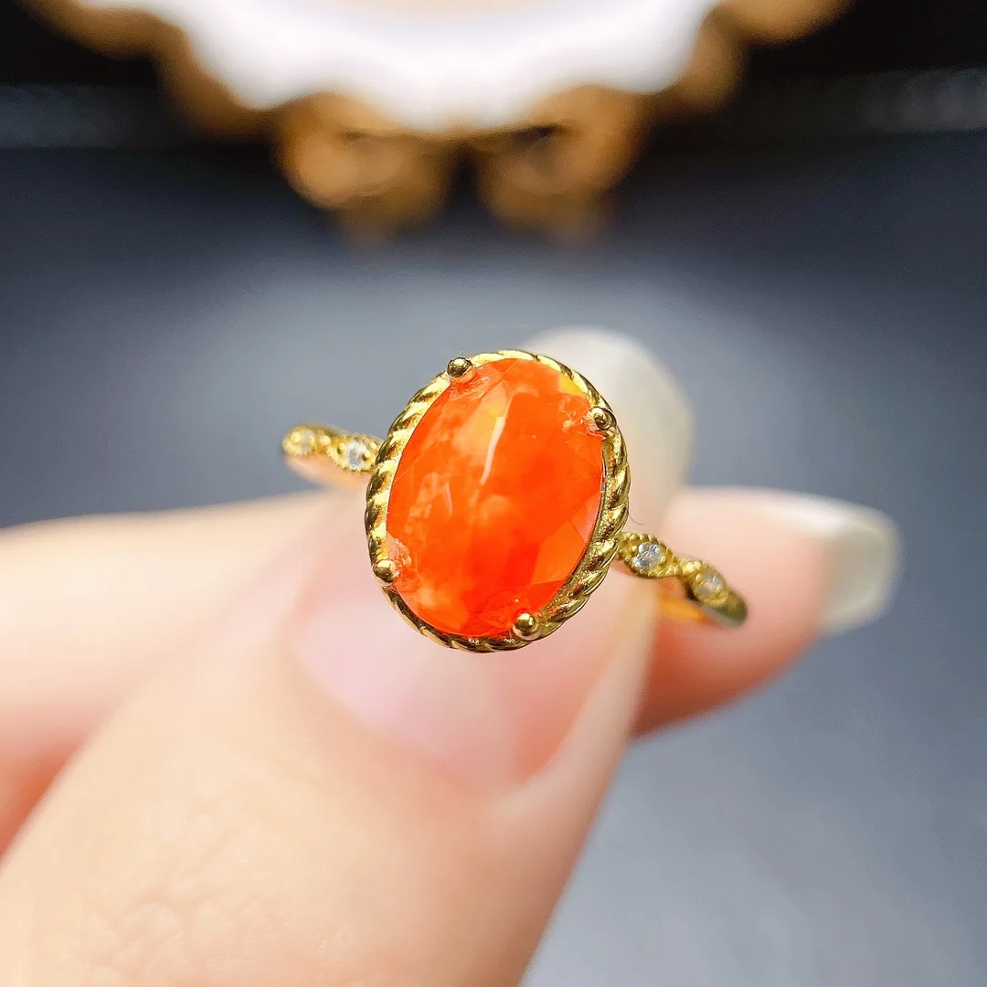 High Quality 925 Sterling Silver Natural Fire Orange Opal Engagement Ring Silver October Birthstone Ring