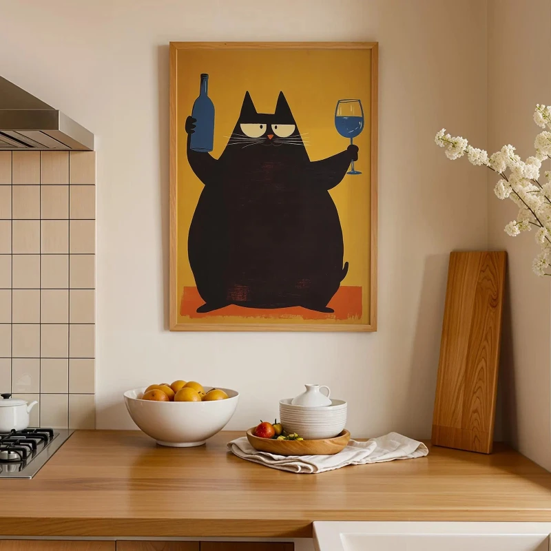 شيك القط المشارك الرجعية عربة بار ديكور منتصف القرن الحديثة الفن طباعة النبيذ طباعة الرجعية ديكور المطبخ العصرية جدار الفن هتاف طباعة