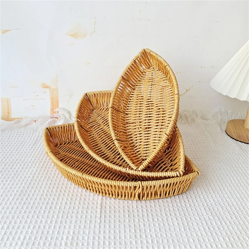 Leaf Shaped Snacks Plate Imitation Rattans Fruit Tray Elegant Dessert Container