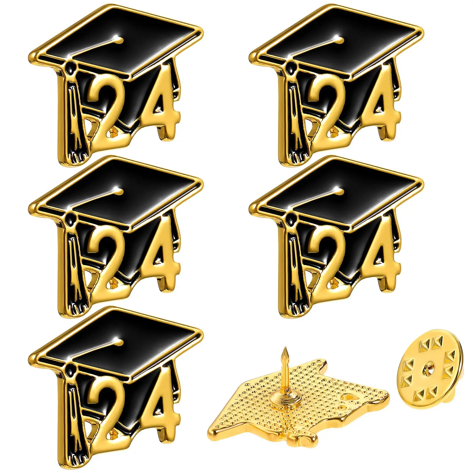 

5pc Graduation Brooches Metal Student Badge 2024 Graduation Hat Enamel Pins Bachelor'S Hat Degree Certificate Shape Brooch Gift