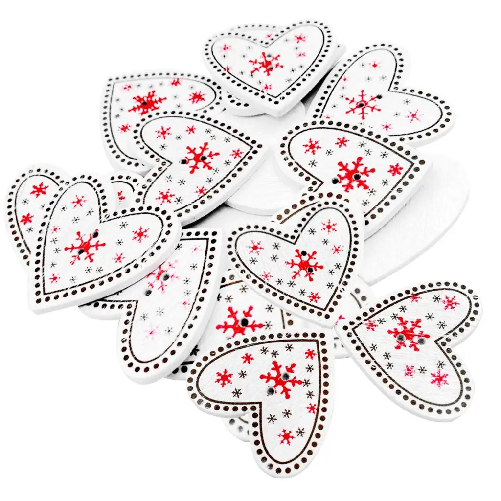 25 Pezzi Fiocco di Neve Albero di Natale/Cuore d\'Amore/Stella Bottoni in Legno Abbellimento Misura Cucito e Scrapbooking 2 Fori