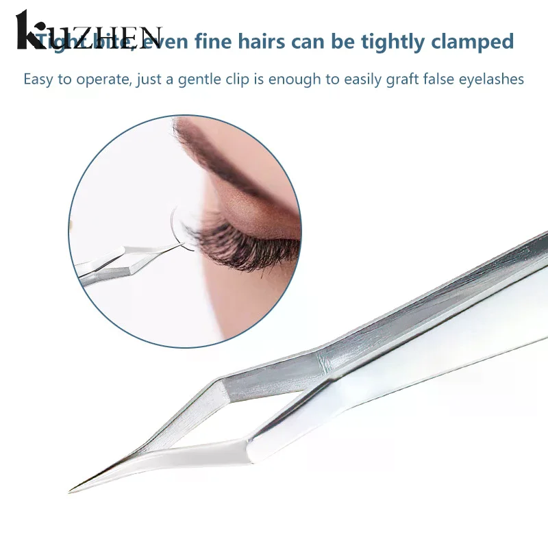 Pinça de extensão de cílios antiderrapante, aço inoxidável, ponta curvada, pinça reta, alta precisão, arte de unha, maquiagem, ferramentas de beleza